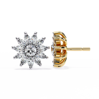 1.3 CTW marquise halo round diamond floral stud earrings in Yellow Gold, side view – Lunéa Paris
