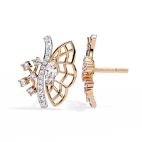 0.4 CTW marquise and round diamond butterfly stud earrings in Rose Gold, angled view – Lunéa Paris