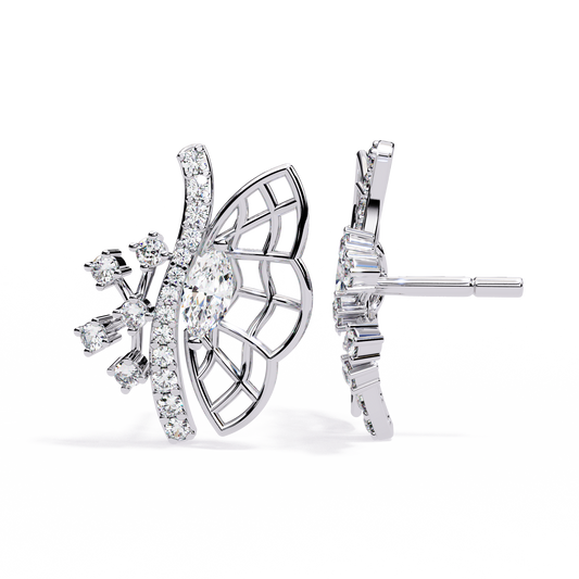 0.4 CTW marquise and round diamond butterfly stud earrings in White Gold, angled view – Lunéa Paris