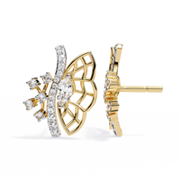 0.4 CTW marquise and round diamond butterfly stud earrings in Yellow Gold, angled view – Lunéa Paris