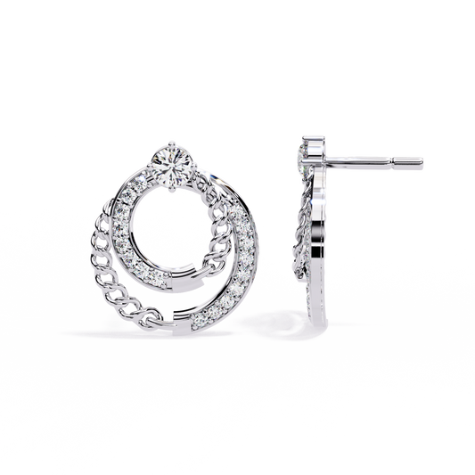 0.5 CTW round diamond chain-loop stud earrings in White Gold, angled view – Lunéa Paris