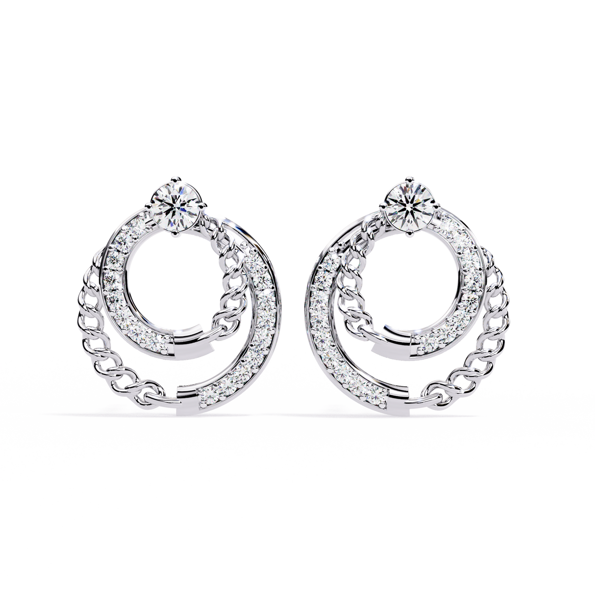 0.5 CTW round diamond chain-loop stud earrings in White Gold, front view – Lunéa Paris