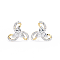 1.4 CTW pear and round diamond tri-loop stud earrings in Yellow Gold, front view – Lunéa Paris