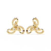 1.4 CTW pear and round diamond tri-loop stud earrings in Yellow Gold, rear view – Lunéa Paris