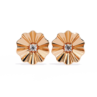 0.1 CTW round diamond fluted floral stud earrings in Rose Gold, front view – Lunéa Paris