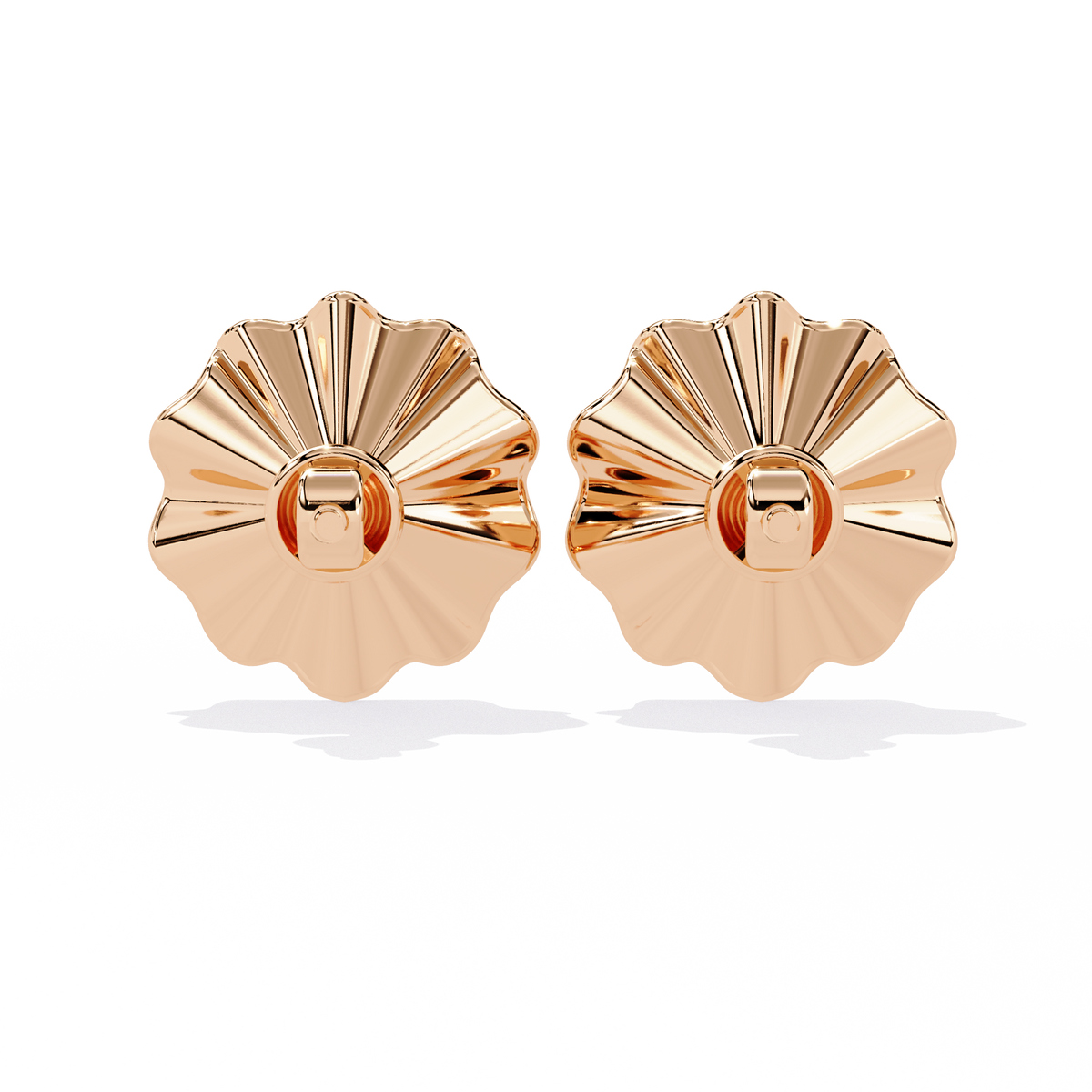 0.1 CTW round diamond fluted floral stud earrings in Rose Gold, rear view – Lunéa Paris