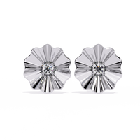 0.1 CTW round diamond fluted floral stud earrings in White Gold, front view – Lunéa Paris