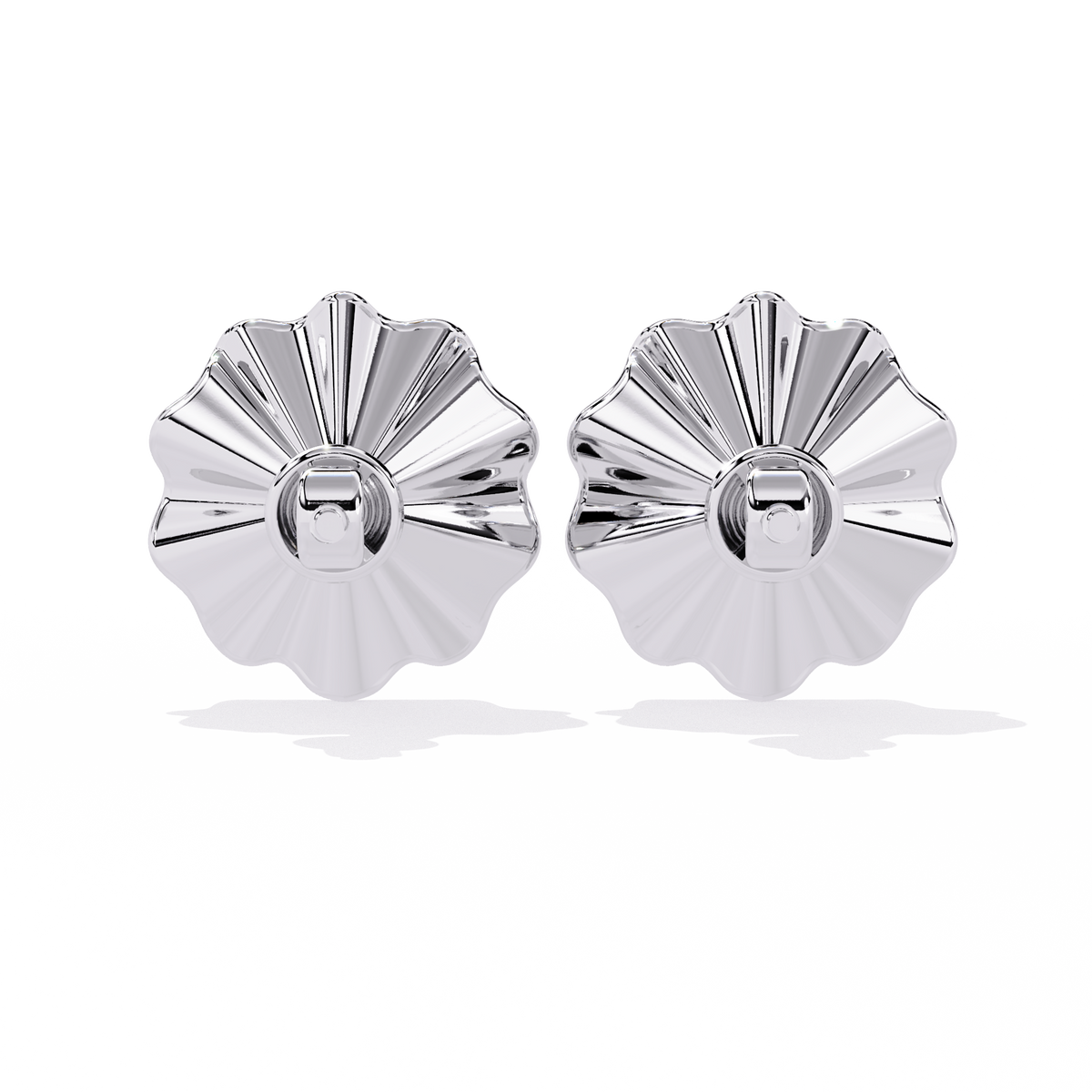 0.1 CTW round diamond fluted floral stud earrings in White Gold, rear view – Lunéa Paris