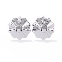 0.1 CTW round diamond fluted floral stud earrings in White Gold, rear view – Lunéa Paris