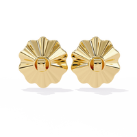 0.1 CTW round diamond fluted floral stud earrings in Yellow Gold, rear view – Lunéa Paris