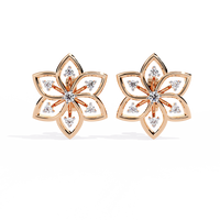 0.1 CTW round diamond six-petal floral stud earrings in Rose Gold, front view – Lunéa Paris