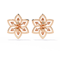 0.1 CTW round diamond six-petal floral stud earrings in Rose Gold, rear view – Lunéa Paris