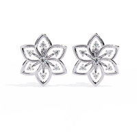0.1 CTW round diamond six-petal floral stud earrings in White Gold, front view – Lunéa Paris