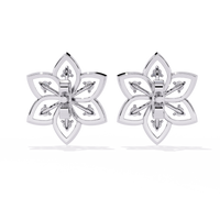 0.1 CTW round diamond six-petal floral stud earrings in White Gold, rear view – Lunéa Paris