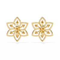 0.1 CTW round diamond six-petal floral stud earrings in Yellow Gold, rear view – Lunéa Paris