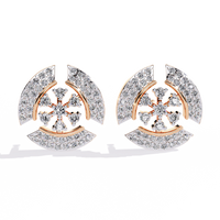 0.5 CTW round diamond geometric circular pavé stud earrings in Rose Gold, front view – Lunéa Paris