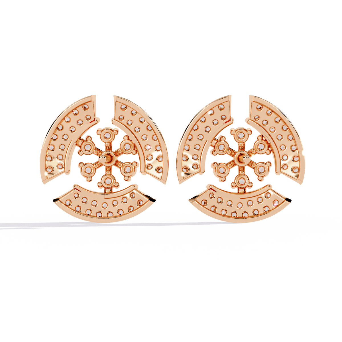 0.5 CTW round diamond geometric circular pavé stud earrings in Rose Gold, rear view – Lunéa Paris