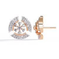 0.5 CTW round diamond geometric circular pavé stud earrings in Rose Gold, side view – Lunéa Paris