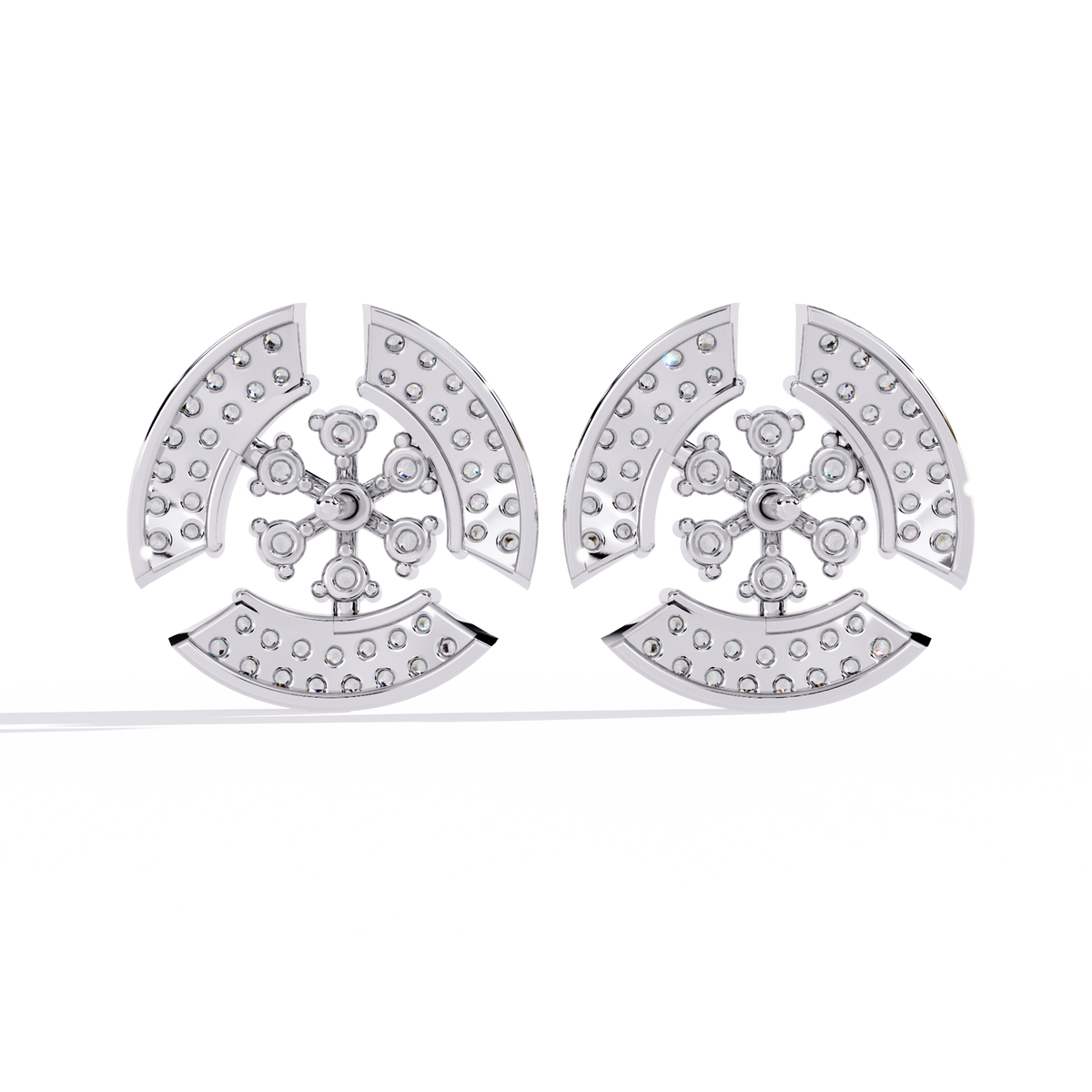 0.5 CTW round diamond geometric circular pavé stud earrings in White Gold, rear view – Lunéa Paris