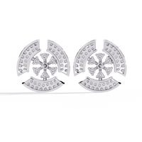 0.5 CTW round diamond geometric circular pavé stud earrings in White Gold, rear view – Lunéa Paris
