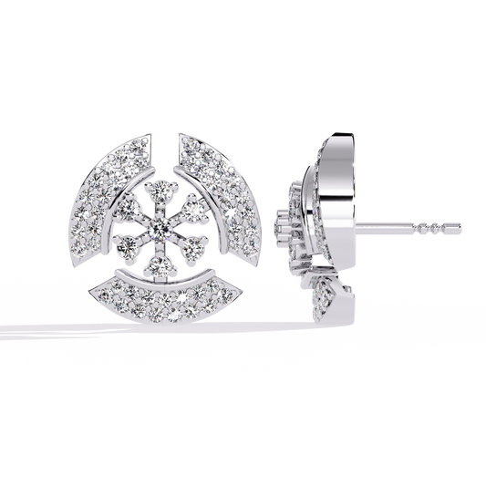 0.5 CTW round diamond geometric circular pavé stud earrings in White Gold, side view – Lunéa Paris
