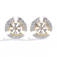 0.5 CTW round diamond geometric circular pavé stud earrings in Yellow Gold, front view – Lunéa Paris
