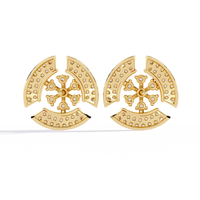 0.5 CTW round diamond geometric circular pavé stud earrings in Yellow Gold, rear view – Lunéa Paris