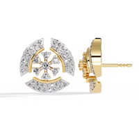 0.5 CTW round diamond geometric circular pavé stud earrings in Yellow Gold, side view – Lunéa Paris