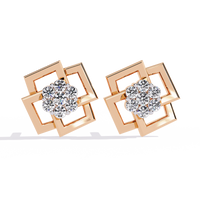 0.2 CTW round diamond geometric rosette stud earrings in Rose Gold, front view – Lunéa Paris