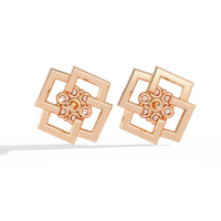 0.2 CTW round diamond geometric rosette stud earrings in Rose Gold, rear view – Lunéa Paris