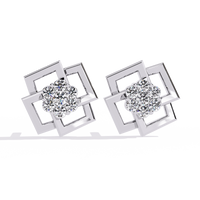 0.2 CTW round diamond geometric rosette stud earrings in White Gold, front view – Lunéa Paris