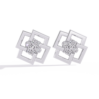0.2 CTW round diamond geometric rosette stud earrings in White Gold, rear view – Lunéa Paris