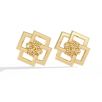 0.2 CTW round diamond geometric rosette stud earrings in Yellow Gold, front view – Lunéa Paris