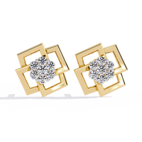 0.2 CTW round diamond geometric rosette stud earrings in Yellow Gold, rear view – Lunéa Paris