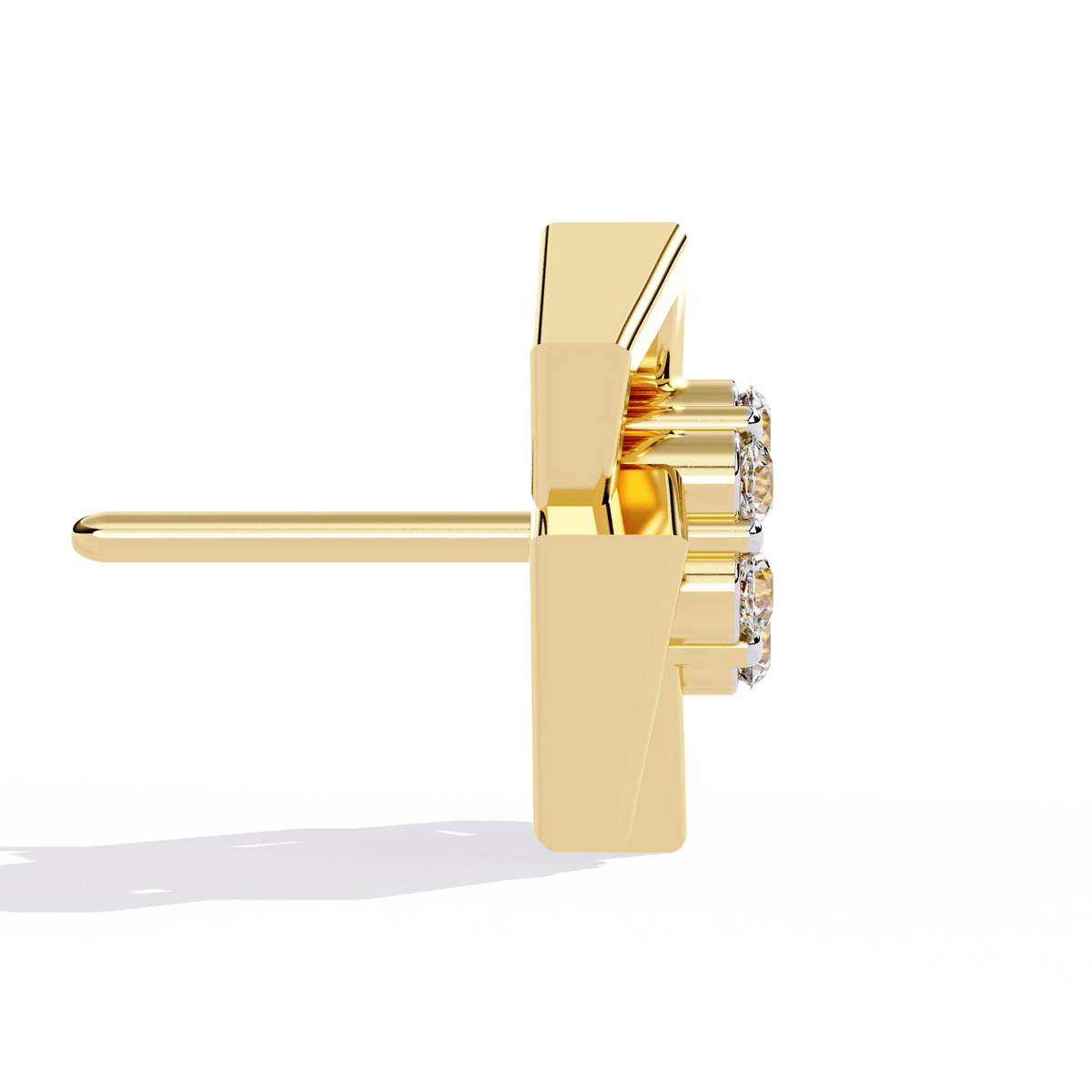 0.2 CTW round diamond geometric rosette stud earrings in Yellow Gold, side view – Lunéa Paris