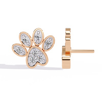 0.2 CTW round diamond paw-print stud earrings in Rose Gold, angled view – Lunéa Paris