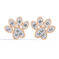 0.2 CTW round diamond paw-print stud earrings in Rose Gold, front view – Lunéa Paris