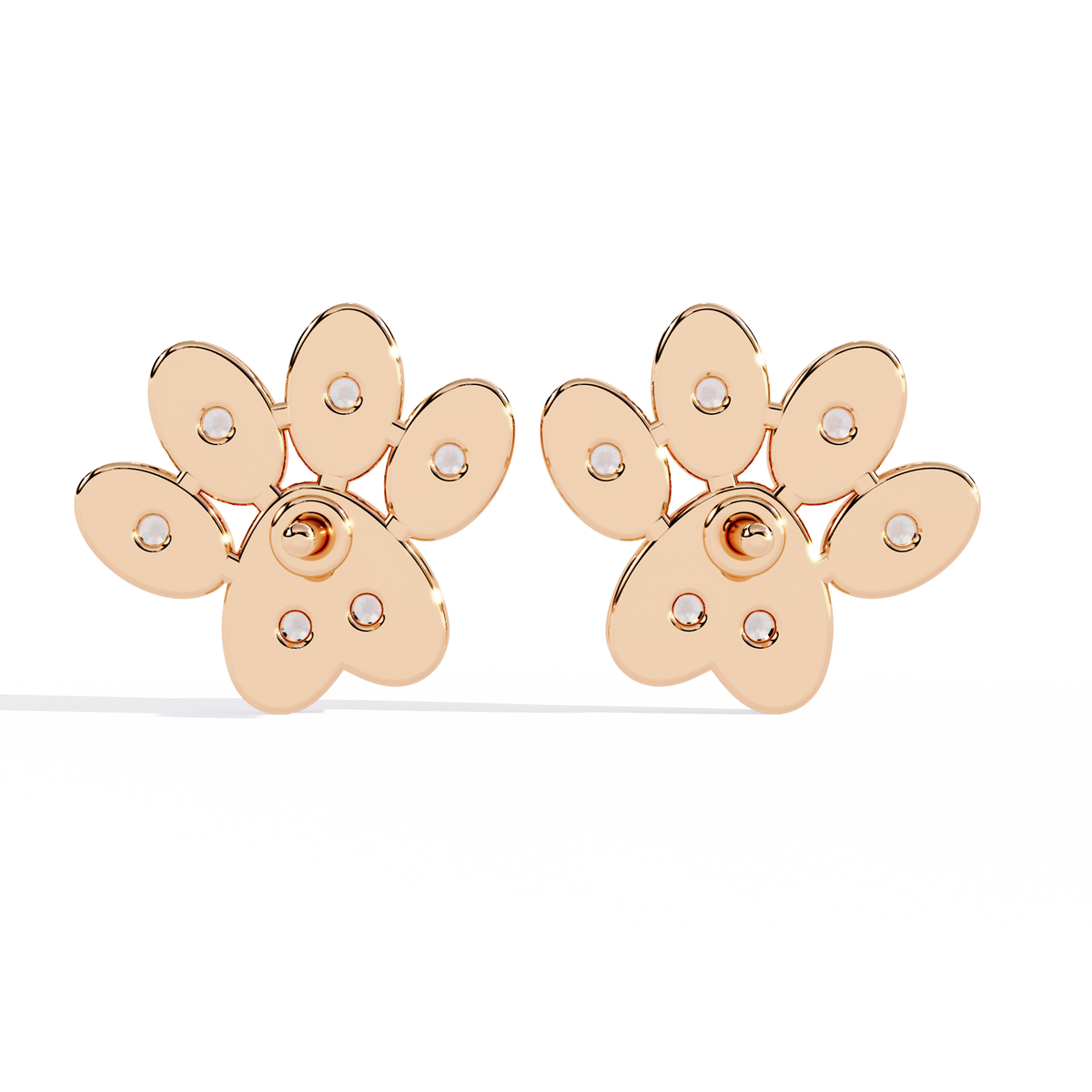0.2 CTW round diamond paw-print stud earrings in Rose Gold, rear view – Lunéa Paris