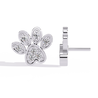 0.2 CTW round diamond paw-print stud earrings in White Gold, angled view – Lunéa Paris