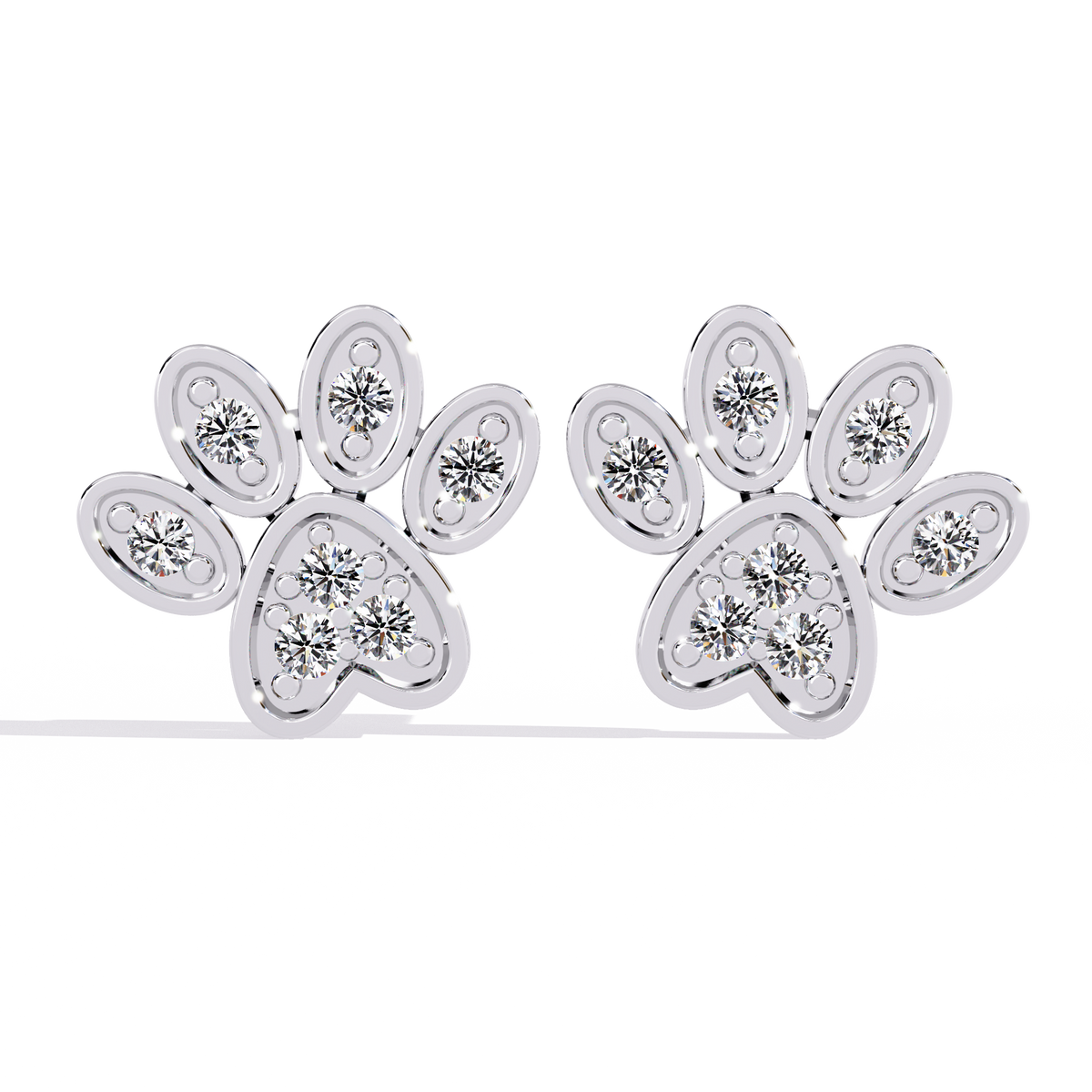 0.2 CTW round diamond paw-print stud earrings in White Gold, front view – Lunéa Paris