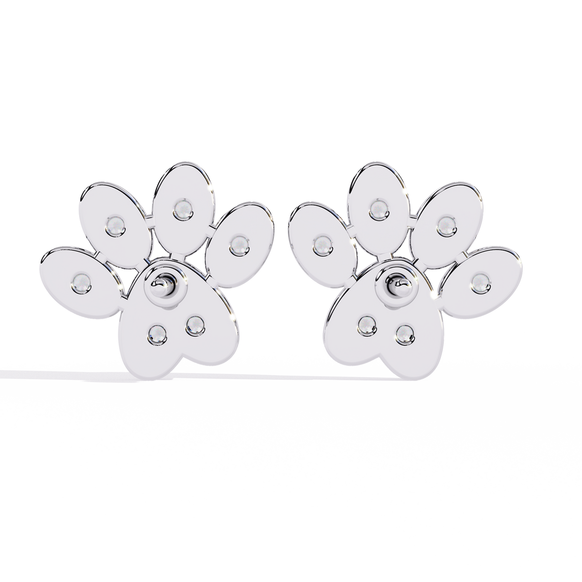 0.2 CTW round diamond paw-print stud earrings in White Gold, rear view – Lunéa Paris