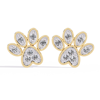 0.2 CTW round diamond paw-print stud earrings in Yellow Gold, front view – Lunéa Paris