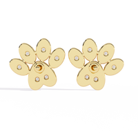 0.2 CTW round diamond paw-print stud earrings in Yellow Gold, rear view – Lunéa Paris