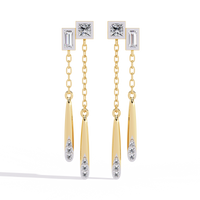 0.7 CTW princess baguette and round diamond double-chain drop earrings in Rose Gold, alternate front view – Lunéa Paris