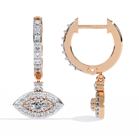 0.5 CTW round diamond evil-eye hoop drop earrings in Rose Gold, angled view – Lunéa Paris