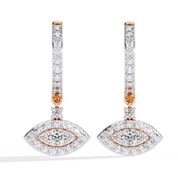 0.5 CTW round diamond evil-eye hoop drop earrings in Rose Gold, front view – Lunéa Paris
