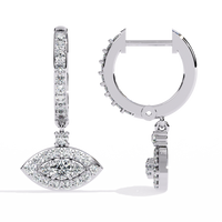 0.5 CTW round diamond evil-eye hoop drop earrings in White Gold, angled view – Lunéa Paris