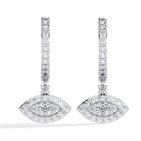 0.5 CTW round diamond evil-eye hoop drop earrings in White Gold, front view – Lunéa Paris