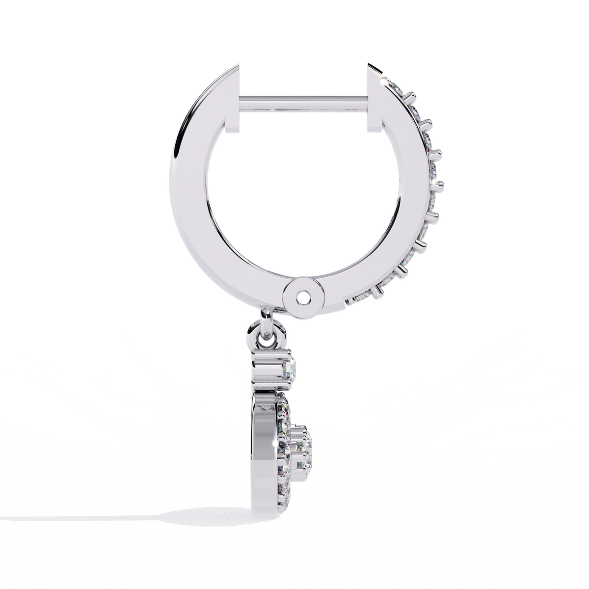 0.5 CTW round diamond evil-eye hoop drop earrings in White Gold, rear view – Lunéa Paris