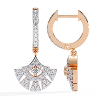 0.5 CTW round diamond fan pavé hoop drop earrings in Rose Gold, angled view – Lunéa Paris